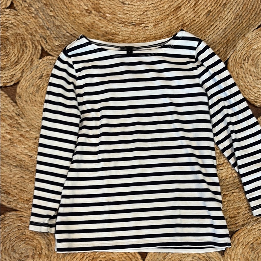 J. Crew Navy and White Fitted 3/4 Sleeve Tee